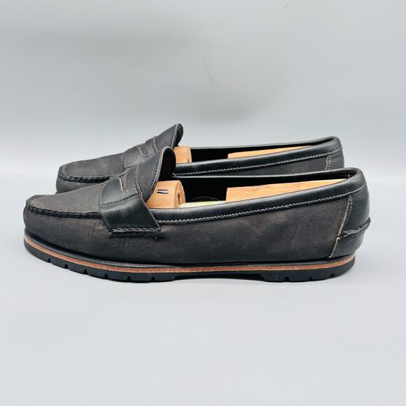 GH Bass & Co Shoes Mens 9.5 Black Leather Penny Loafers Moc Toe Slip On Dress - Picture 4 of 11